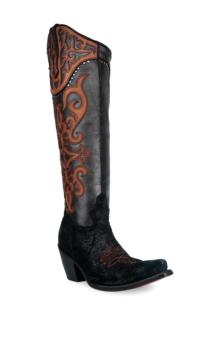 CORRAL LADIES BLACK OVERLAY EMBROIDERY STUDS TALL TOP CORRAL LARGE 52 0 X 32 0 X 11 5
