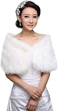 VAILANG Women's White Faux Fur Wedding Wrap Stole Shawl Cape Wedding Artificial Pearl Ball Embellishment Winter Jacket Coat Shrug