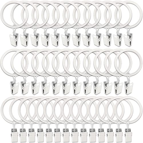 Image of WeeksEight 40 Pack White Curtain Rings with Clips, Curtain Hooks Hangers Clip Rings for Hanging Drapes Bows Hat, Drapery Rings 1.5 in I D, Fits up to 1.2 in Diameter Curtain Rod.