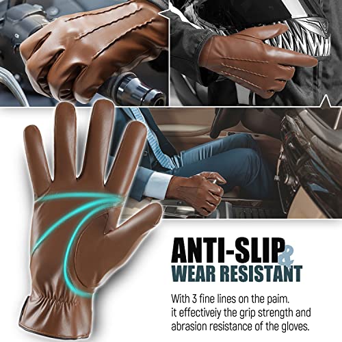 Image of Winter Leather Gloves for Men,Touchscreen Snow Driving Gloves with Cashmere Lining for Motorcycle Driving Riding