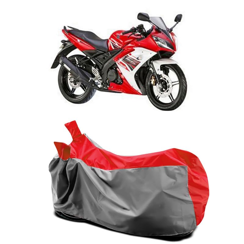Image of DUFFEL-Two Wheeler Bike Body Cover Compatible for Yamaha YZF R15s Bs6 Heat Protectio /UV-Rays /Birds Dropping /DustProof /Waterproof All Variants [Gray Red]