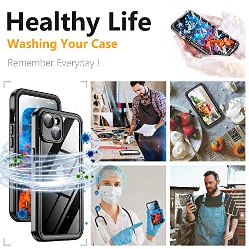 Temdan For Iphone 14 Plus Case Waterproof,Built-In 9H Tempered Glass Screen Protector [Ip68 Underwater][14Ft Military Dropproof][Dustproof][Real 360] Full Body Shockproof Phone Case-Black/Clear #TOP2