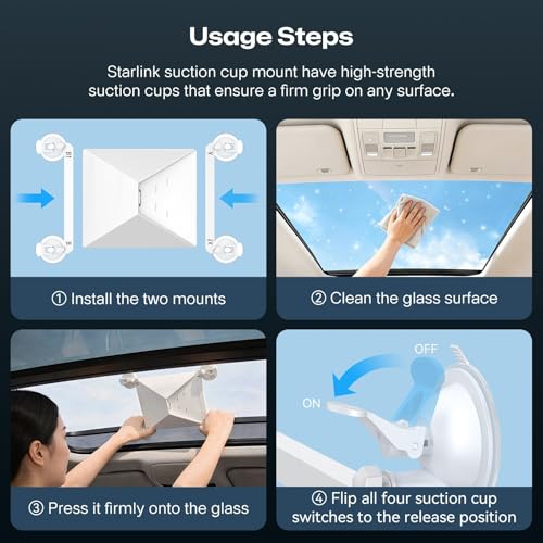 PANIED Starlink Mini Suction Cup Mount with 3 in 1 Car Charger, Secure Satellite Mounting Kit with Strong Grip with 2 Replaceable Suction Cup, for Car Window, Sunroof, RVs, Boat and Road Trip - image 5
