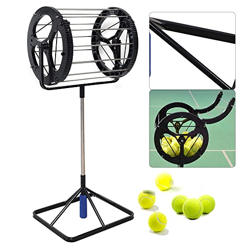 BRICZUNA 2 in 1 Tennis Balls Pickup Automatic Balls Receiver with Handle for Storage Adjustable Height Max Hold Up 55 Tennis Balls,BlackBlue