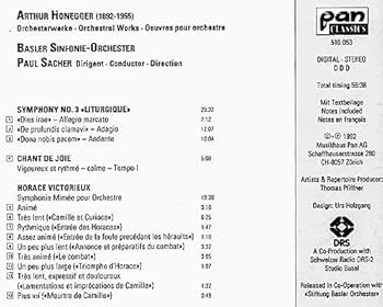 Honegger, Sacher, Basle Symphony Orchestra - Symphony 3