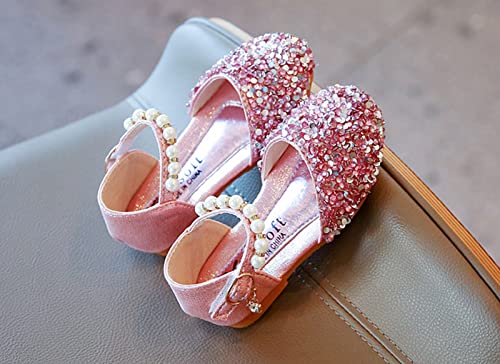 Girls' Sandals Heels Low Kids Shoes Princess Party Little Pumps Rhinestone Dance Dress Glitter Girls Sequins Sandals (Pink #2, 25)2