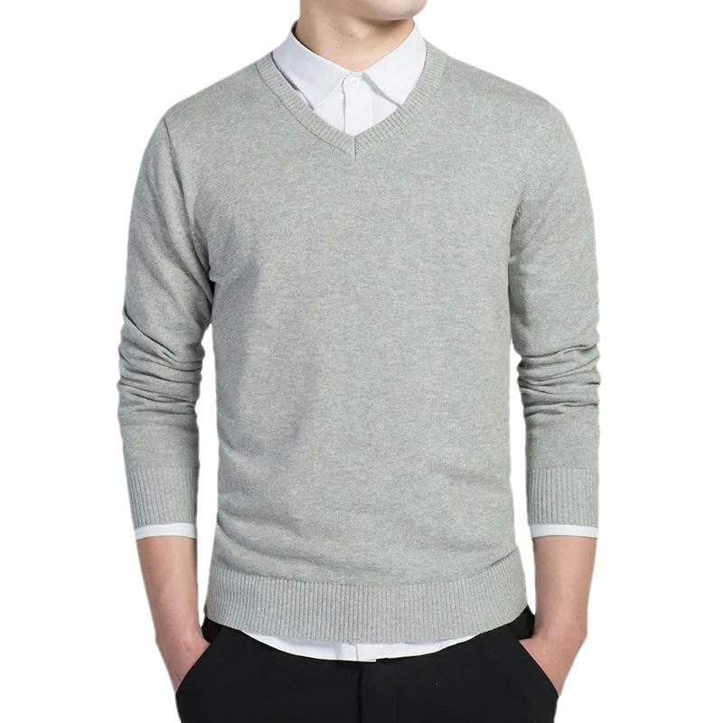 Men Autumn Casual Pullovers V-Neck Solid Color Knitted Clothing Slim Fit Sweaters4