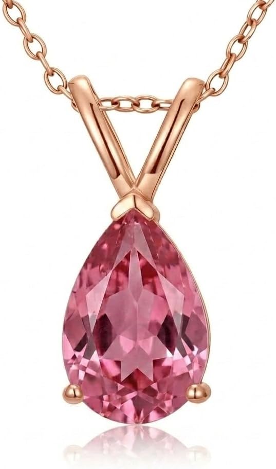 10K 14K 18K Gold Natural Pink Tourmaline Solitaire Necklaces, Customizable 1-5 Carat, Pink Gemstone Solitaire Pendant Necklace Jewelry Gifts for Women Wife Mother