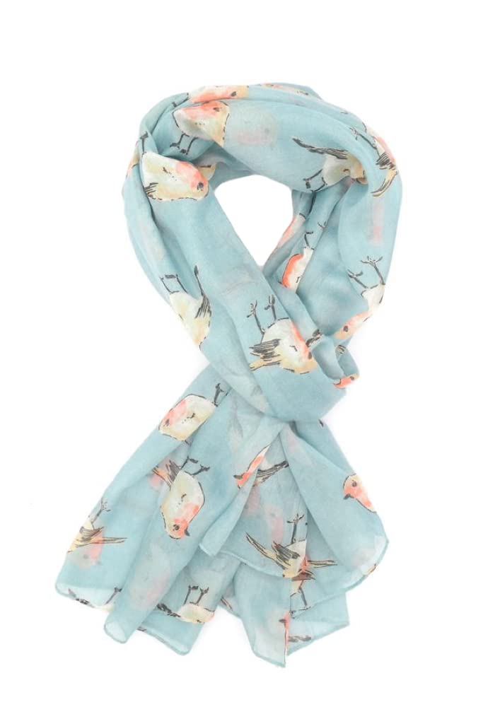 The Olive House Women's Blue The Olive House® Christmas Winter Robin Bird Scarf Light