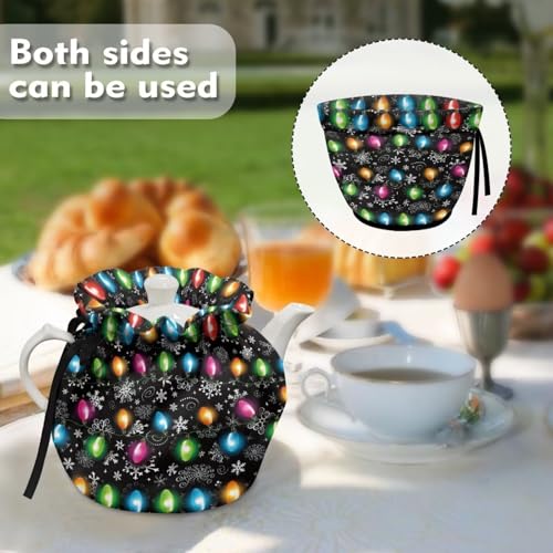 Image of Christmas Colorful Lights Insulated Kettle Cover for Kitchen Tea Cozies to Keep Tea Warm, Teapot Cozy Breakfast Warmer for Home Indoor Table Decorations