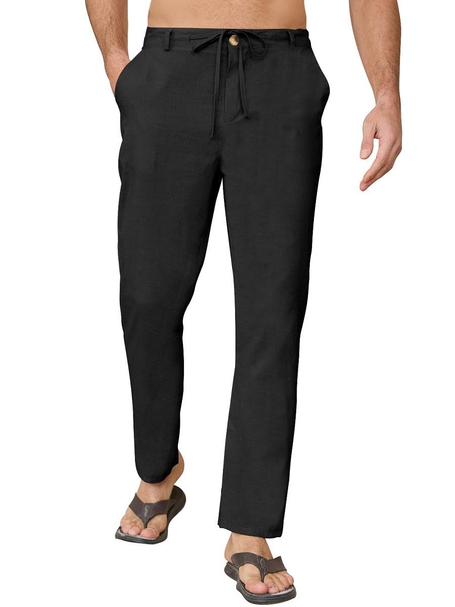 Yutdeng Pantalones Largos Verano Hombre Pantalón Lino Ligeros Casual Pantalon Verano Hombre Largo con Bolsillos Yoga Playa Algodon y Lino Pantalones Anchos Cintura Elástico con Cordón