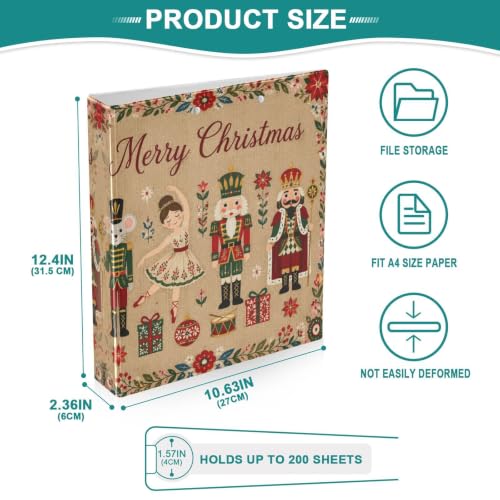 Image of 3 Ring Binder Nutcracker Ballet Christmas 1.5 inch Binders Three Ring Binders with Clipboard Fit 8.5'' x 11'' Paper 3 Interior PVC Clear Pockets for Office Supplies