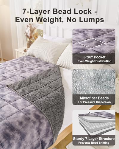 Image of Ultra-Soft Weighted Blanket for Adults(15 lbs, 60 inch x 80 inch Queen Size) Plaid Sherpa Fleece Reversible Heavy Blanket with Glass Beads, Perfect for 140-190 lbs, Machine Washable, Tie-dye Grey