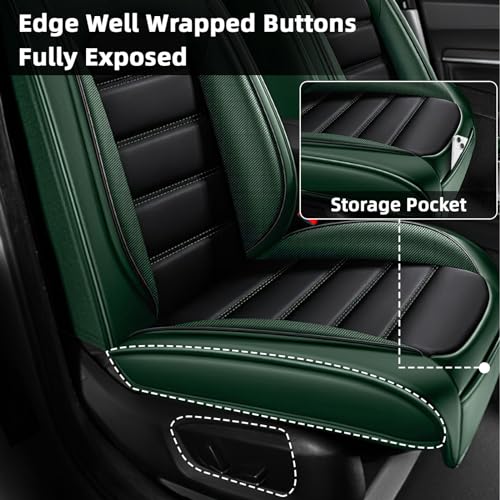 Image of Car Seat Cover Fit for Nissan 370Z 2009-2021,Compatible Airbag Non-Slip Waterproof Seat Cover,Car Seat Protector Premium Interior (Standard 2 Seats,Black Green)
