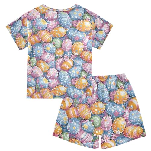 ALAZA Color Easter Egg Pajamas Set Short Sleeve Cotton Sleepwear Summer Pjs 2 Piece 5-14Y2