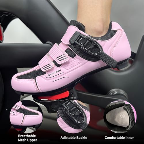 Image of Womens Cycling Shoes Compatible with Peloton Bike Clip in Ladies Indoor Cycling Road Bike Riding Biking Shoes, Pre-Installed Delta Cleats