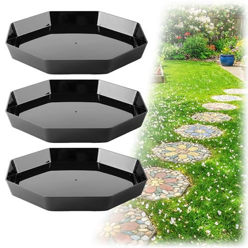 U0U 3PCS Stepping Stone Mold Octagonal Cement Molds for Concrete Reusable Plastic Concrete Molds for DIY Walkway Garden Path Lawn & Yard Decor and Garden Stepping Stones (3 Black)