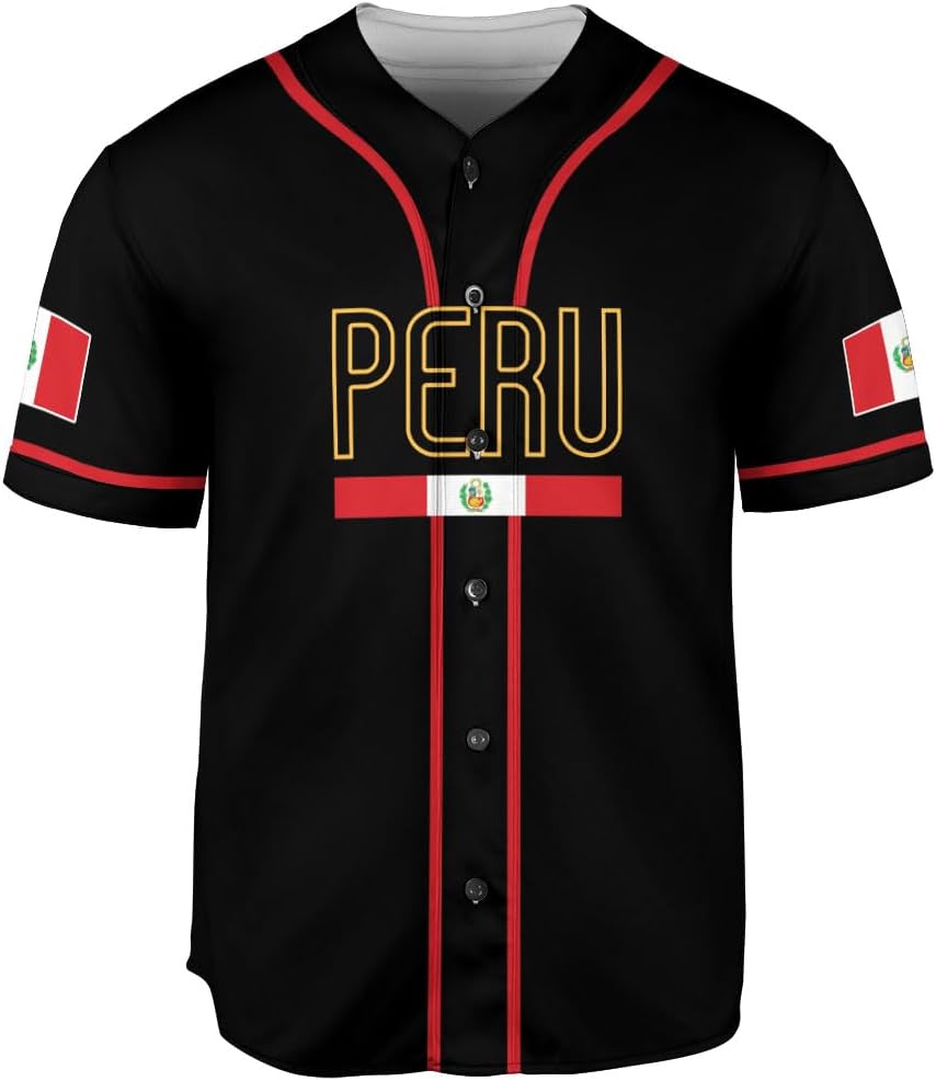 Podagree Personalized Peru Baseball Jersey, Peruvian Proud Flag Jersey Shirt Peru Coat of Arms Peruvian Gift for Men Women