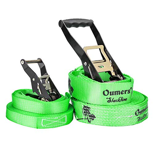 Oumers Beginner Slackline Kit, Complete Slack Line Gift Set With 50Ft Main Blance Line Training Line Tree Protector Ratchet Cover Carry Bag For Kids Adults, Easy Setup Slacklines Balance Strap #TOP2
