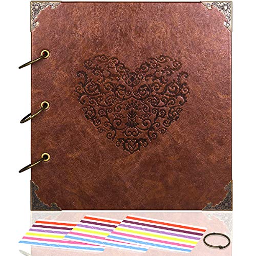 Centerz Vintage Photo Album Diy Scrapbook - 10X10 Inch 50 Pages Double Sided, Pu Leather Cover Three-Ring Binder Picture Booth Albums With 6 Colors 306Pcs Self Adhesive Photos Corners For Memory Keep #TOP1