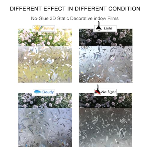 Image of CottonColors Window Privacy Film 35 inchx118 inch, 3D Rainbow Window Film