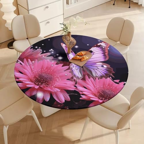 Nappe ronde ajustée élastique violette imperméable pour table de jardin - 5