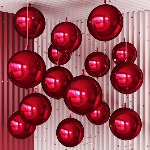 Image of 14 Pcs Burgundy Round Foil Balloons Halloween Maroon 4D Ball Balloons