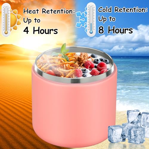 Image of Pawtong 19oz Insulated Vacuum Food Jar with Buckle Lid Wide Mouth Soup Thermo for Hot Food Kids Leakproof Stainless Steel Lunch Container- Pink-1Pack