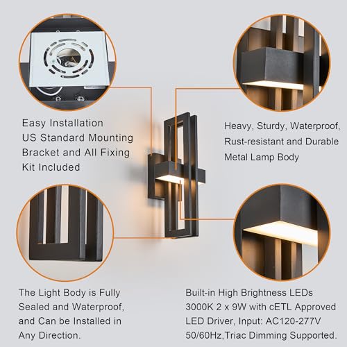 Caringlight 15Inch Small Outside Lights High-End Black Wall Scones IP65 Waterproof Anti-Rust Garage Lights, Elegant Outdoor Lamp for House Porch Patio Garage Front Door,Outdoor Wall Lighting Fixtures by Caringlight - Used condition - Image 7