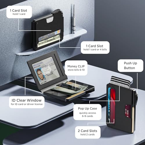 Wallet for Men - Slim Leather Mens Wallet Pop up Card Holder with Money Clip,Credit Card Slots,ID Window - RFID Blocking Minimalist Wallet with Gift Box (BLACK)2