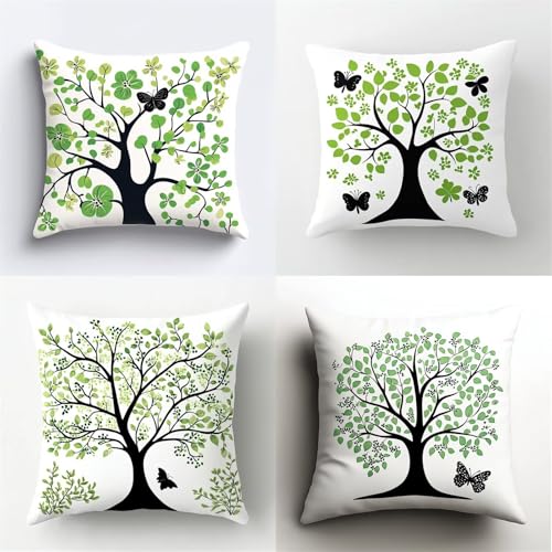 4er Set Kissenbezug 80x80cm Grüne Bäume Bezug Couchkissen Modern...