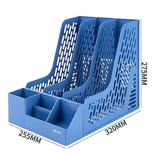 Image of wolpin File Organiser 3 Section Foldable Files Rack & 4 Compartments Stationey Holder Desk Organizer Paper Document Sorter Tray /Organizer Stand, ABS Plastic (25.5 x 32 x 27.5 cm), Blue