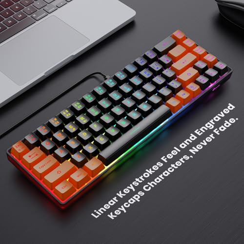 Image of GEODMAER 65% Gaming Keyboard, LED Backlit Mini Wired Keyboard, Ultra-Compact Anti-Ghosting No-Conflict 68 Keys Membrane Gaming Wired Keyboard for PC Laptop Windows Gamer(Black-Orange)