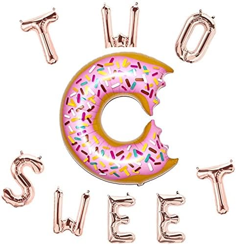 DELIGHTBOX Rose&Wood 16" Two Sweet Balloons Donut, Birthday Decor 2nd Birthday Party,Baby Birthday Party, 2nd Birthday Sweet Balloon Letters