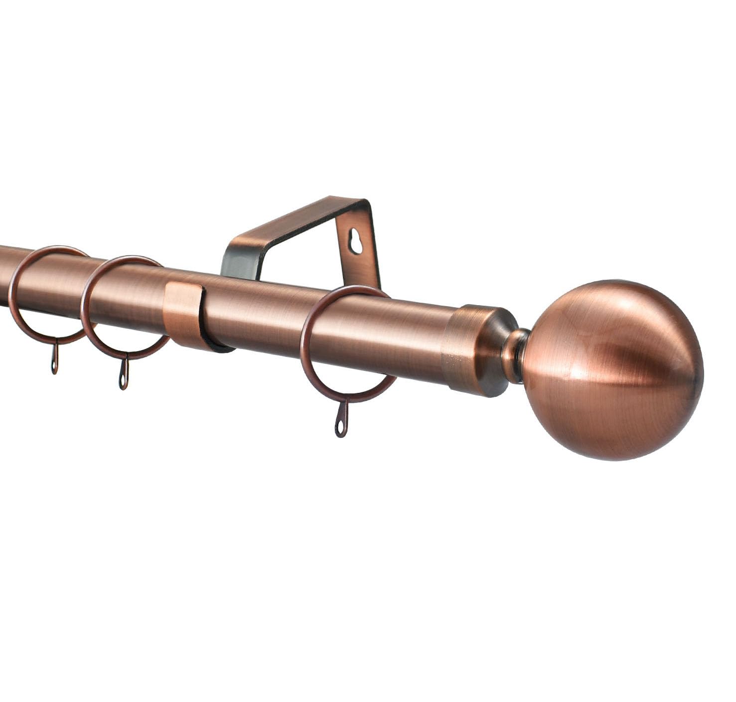 Extendable Curtain Pole Rod Rail 28mm Large Ball Finials & Heavy Duty Fittings, Chrome, Black, Brass, Copper (Antique Copper with Rings, 1.1m Fixed Length)