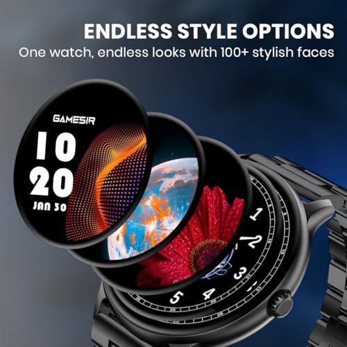 Image of GameSir Glavito Round Dial Smartwatch with 1.49 inch AMOLED Display, 100+ Sports Modes, IP67, Bluetooth Calling, Functional Crown Control, Health Tracking, 100+ Watch Faces for Men & Women (Metal Black)