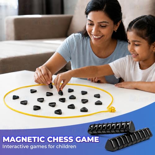 Image of Kidology Magnetic Chess Game for Kids & Adults | Magnetic Stones Strategy Board Game with Rope Boundary | Brain Teaser Logic Puzzle | Family Party & Travel Game | Gift for Boys & Girls (Black)