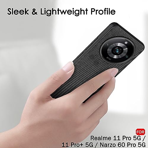 Image of TheGiftKart Back Cover Case for Realme 11 Pro / 11 Pro Plus /Narzo 60 Pro 5G | Slim & Lightweight | Ultra-Premium Design | Camera Protection Bump | Fabric Texture Case Cover (PC & TPU, Black)