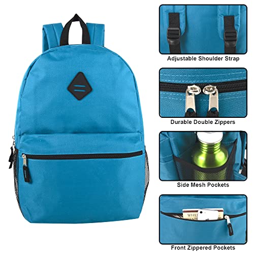19 Inch School Backpacks With Mesh Side Pockets – Basic Large Solid Color Backpacks For Kids, Men, Women, Travel (Blue/Black) #TOP1