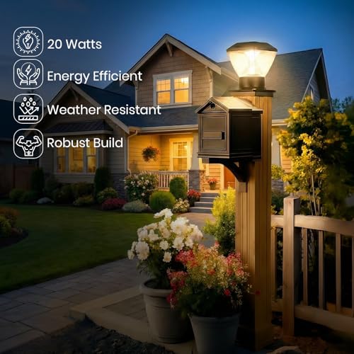 Image of Gigawatts GWDMWW-01 Outdoor Gate Light - 20W Integrated Light 101% Rust & Waterproof Polycarbonate, ABS, PP Pillar Lamp Base Mount Black Exterior Fixture for Garden, Boundary & Home Entrance