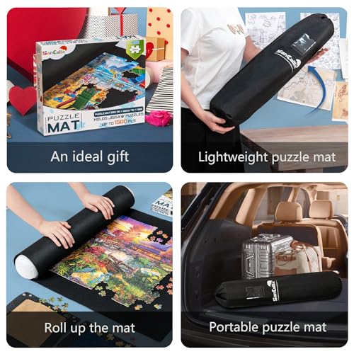 Sancallie Puzzle Mat Roll Jigsaw Storage Felt Mat, Jigroll Up to 1,500 Pieces with 4 Puzzle Trays - Image 4