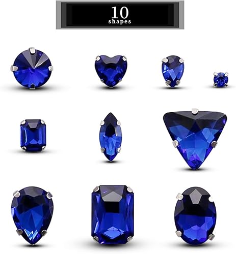 Miniatura 2 de TANOSII 100 diamantes de imitación para coser con formas mixtas, gemas de cristal para coser en gemas de cristal, parte trasera plana con garra