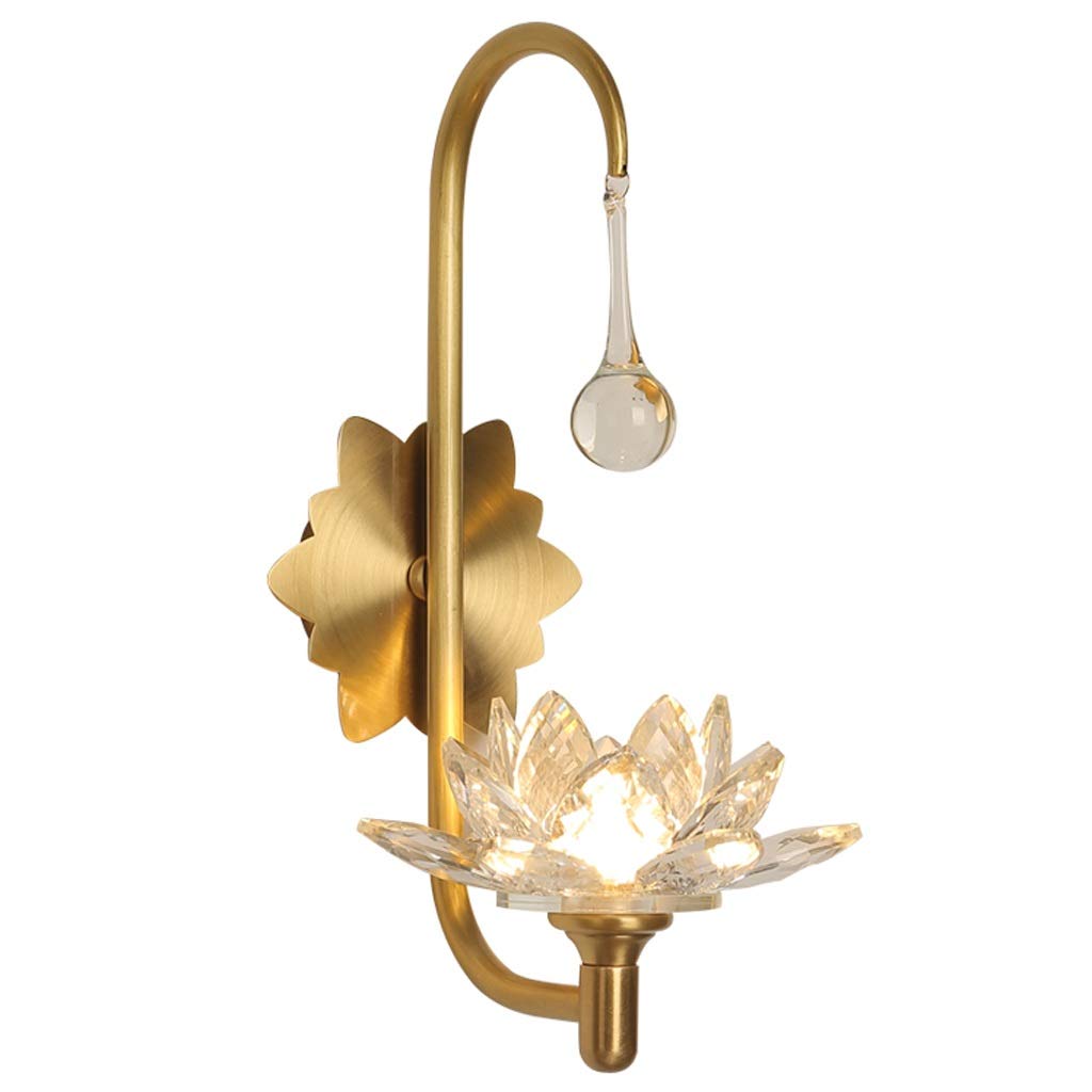 HXYSXHJUO Indoor Wall Lamp Modern Chinese Style Copper Crystal Decorative Bedroom Bedside Creative Petal Sconce
