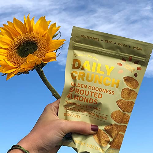 Daily Crunch Sprouted Almonds, 5 Ounce Resealable Bags (Turmeric + Sea Salt, 4 Pack) Packaging May Vary (Previously Called Golden Goodness) - Savory Spices, Sea Salt And Turmeric, Sprouted And Dehydrated For A Unique Crunch, Keto Friendly, Non-Gmo, Oil And Salt Free, Vegan, Healthy Snack #TOP4