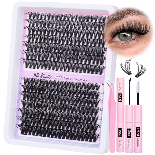 Kit d'extension de cils individuels Newcally fini les cils invisibles avec 280 pièces 40D 50D courbure D