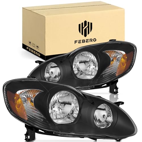 FEBERG[OE Style Anti-Yellowing Headlights for 2003-2008 Toyota Corolla, for 03