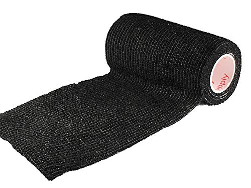 Image of Vet Wrap Tape (Black) (2 Pack) (4 Inch x 15 feet) Self Adhesive Adherent Adhering Cohesive Flex Self Stick Bandage Grip Roll Dog Cat Pet Horse