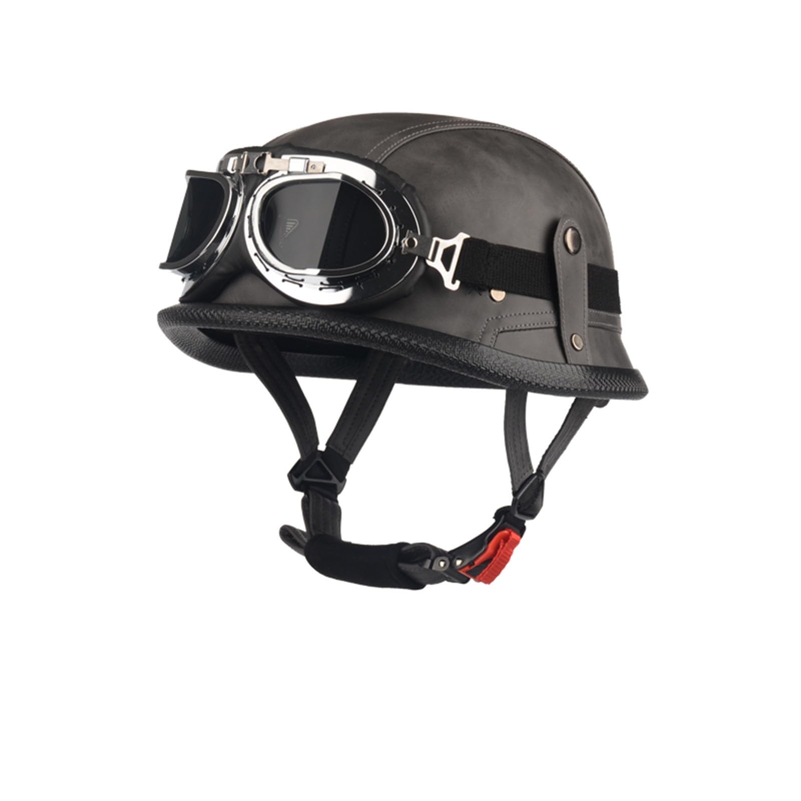 Leather Open Face Half Helmet Retro Adult Men Women Shell Helmet German Style Motorcycle Helmet DOT Approved Summer Street Bike Cruiser Scooter Helmet Outdoor Sports Helmet with Goggles I Large
