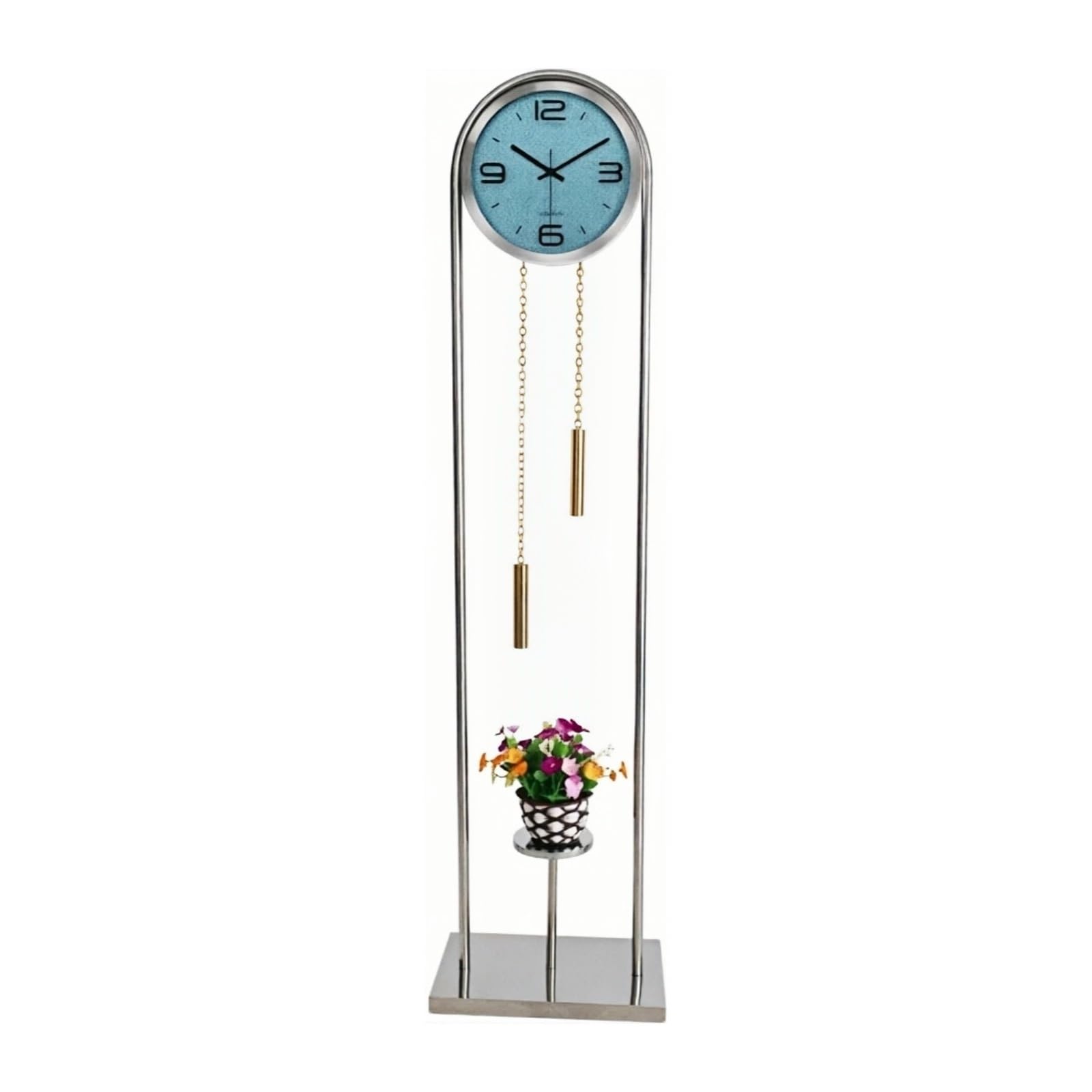 Hhmmei2024-23 Floor Clock Metal Floor Standing Clock Quartz Pendulum Silent for Living Room and Foyer Home Decor(Blue)