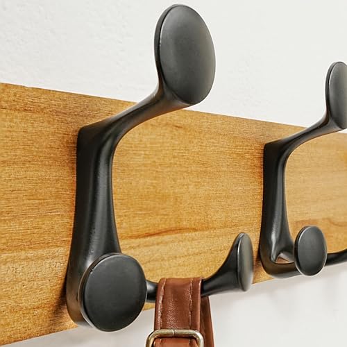 Porte-manteau mural en bois véritable marron clair 5 crochets 61cm - 5
